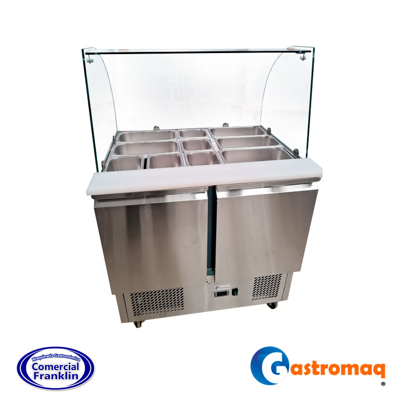 Mesón-Saladette-10-Depósitos-2-Puertas-Cúpula-Vidrio-Gastromaq Mesón Saladette 10 Depósitos 2 Puertas Cúpula Vidrio Gastromaq - Imagen 1