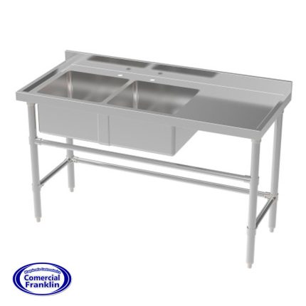 Lavafondos Acero Inoxidable 2 Recipientes Secador Derecho 140x60 cm. CVC