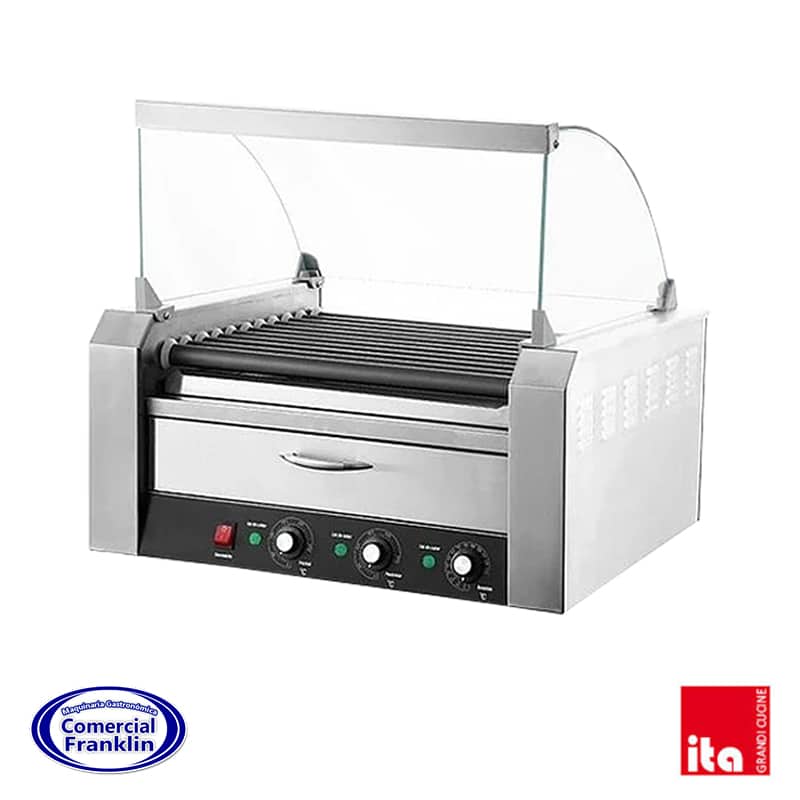 Calentador-Hot-Dog-11-Rodillos-Con-Cúpula-y-Mantenedor-De-Pan-ITA-1 Calentador Hot Dog 11 Rodillos Con Cúpula y Mantenedor De Pan ITA