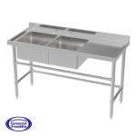 Lavafondos Acero Inoxidable 2 Recipientes Secador Derecho 140x60 cm. CVC