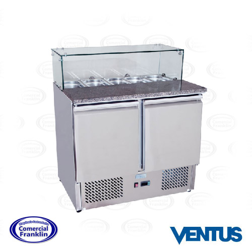 Meson-Saladette-2-Puertas-Cubierta-Marmol-ventus.jpg Mesón Saladette 2 Puertas Cubierta Marmol Con Vidrio VMRSL-390 Ventus - Imagen 1