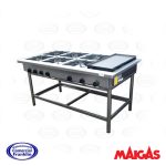 Anafe Industrial 6 Quemadores 35x35  cms. Con Churrasquera